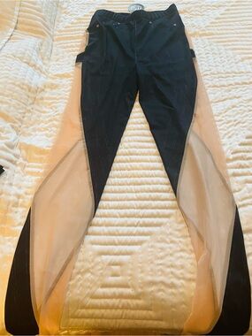 Black Women's Riding-Style leggings with Mesh Insets